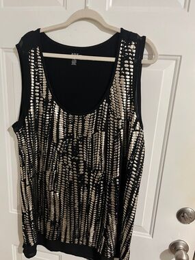 Black Tank Top with Metallic Silver Pattern